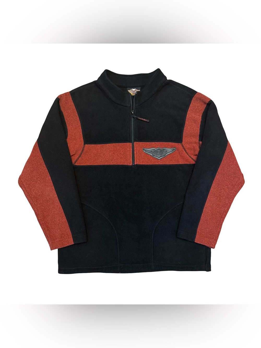 Harley-Davidson Fleece Quarter-Zip Pull Over Jacket Black Orange Medium
